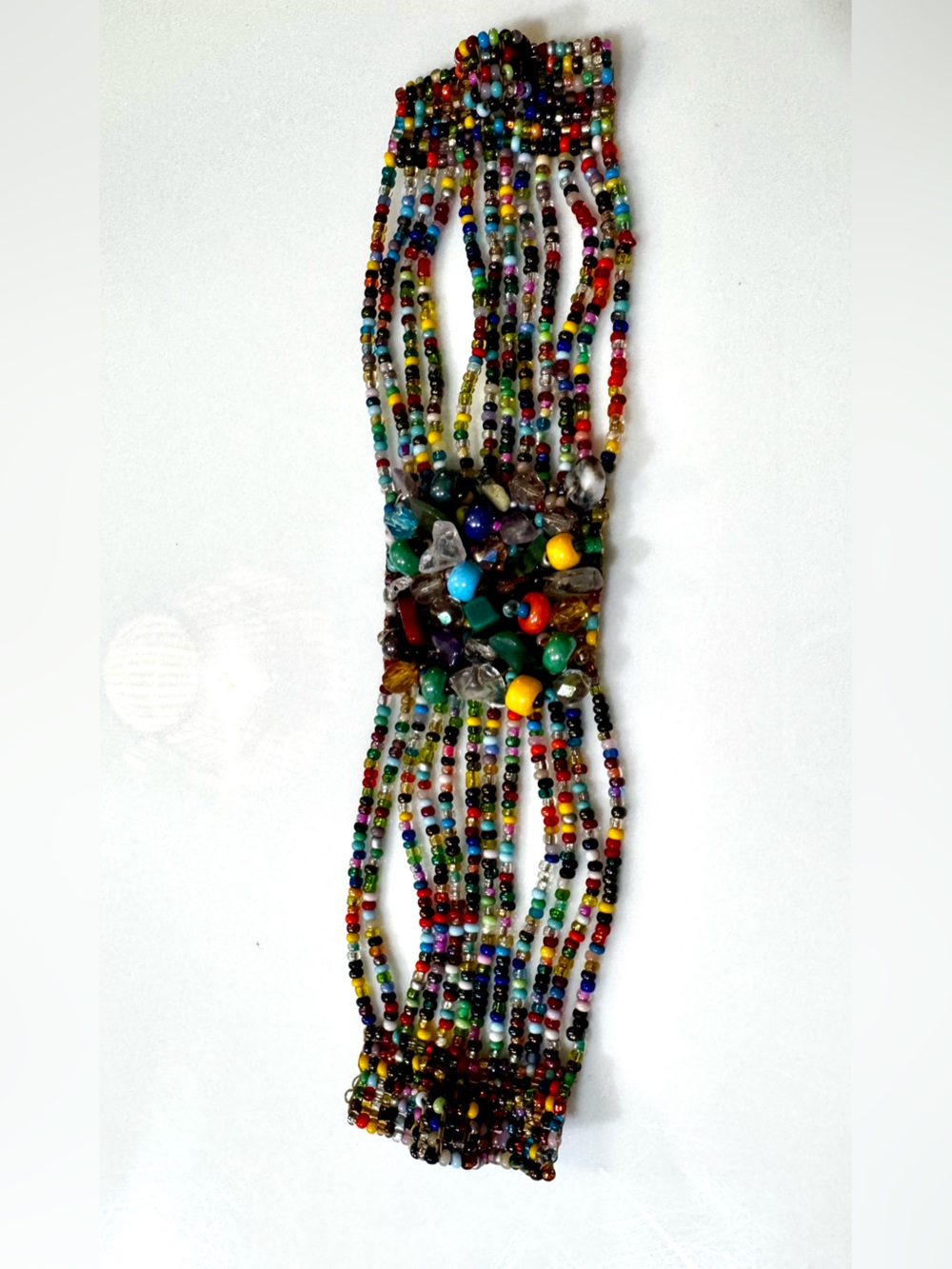 Multicolor Seed Bead Mixed Stone Wide Cuff Bracelet Magnetic Closure